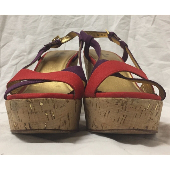 KATE SPADE New York Cork Wedge Red Purple Slingbacks Sz 7.5 M - Picture 2 of 6